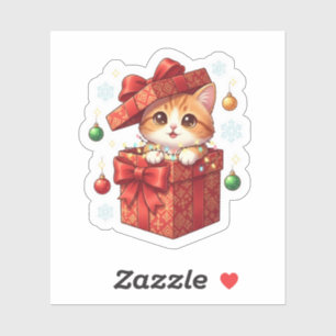 Gift Box Surprise Cute Cat Popping Out Christmas 