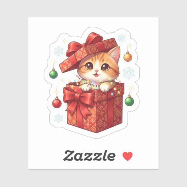 Gift Box Surprise Cute Cat Popping Out Christmas  (Sheet)