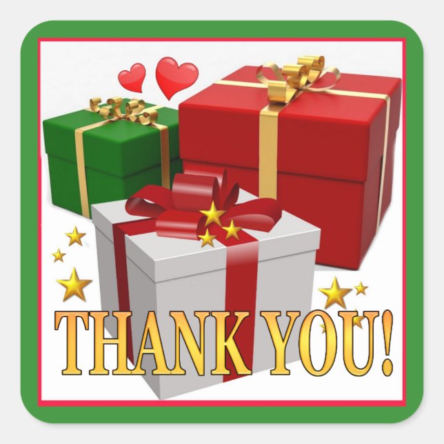 Gift Boxes and Hearts Thank You Square Sticker (Front)