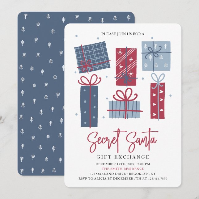 Gift Boxes Secret Santa Gift Exchange Christmas Invitation (Front/Back)