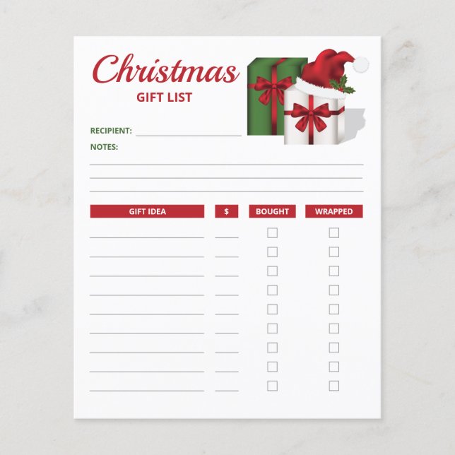 Gift Boxes With A Hat - Christmas Gift List Plans (Front)