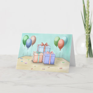 gift boxes with balloons holiday card