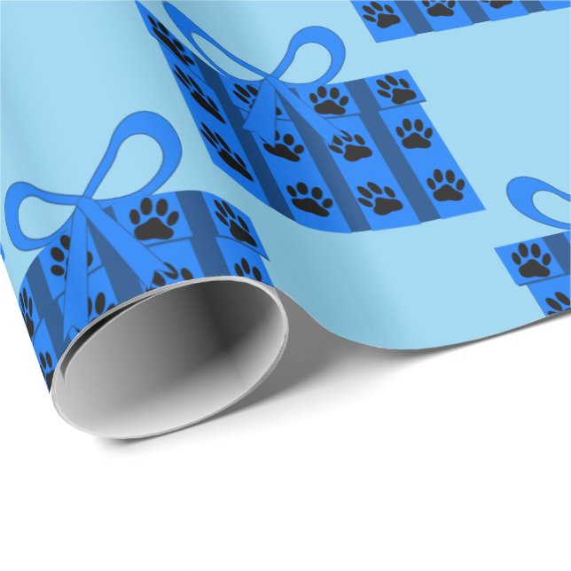 Gift Boxes With Dog Paws Baby Blue Version Wrapping Paper (Roll Corner)