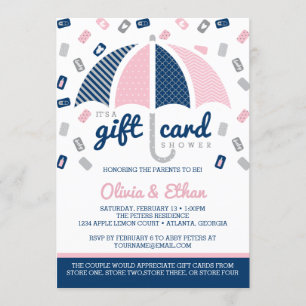 Gift Card Baby Shower Invitation, Navy, Pink
