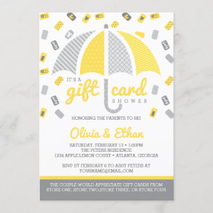 Gift Card Baby Shower Invitation, Yellow and Grey
