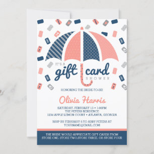 Gift Card Bridal Shower Invitation, Navy, Coral