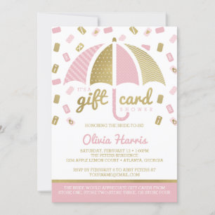 Gift Card Bridal Shower Invite, Pink, Faux Gold