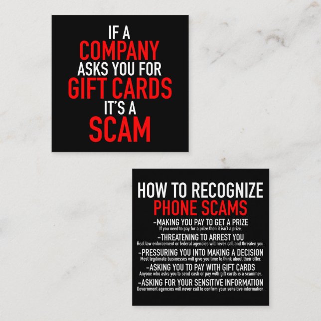 Gift Card Scam - Scam Prevention (Front/Back)
