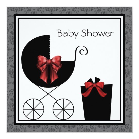 Gift Carriage Red Black Baby Shower Invitations