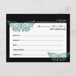 Gift Certificate 2 : Beautiful Turquoise Butterfly Postcard