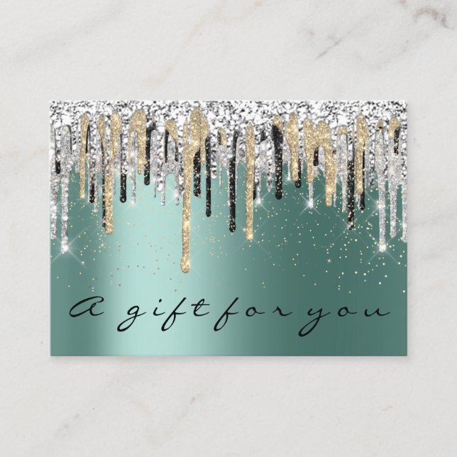 Gift Certificate Beauty Shop Hair Nails Teal Gold (Front)