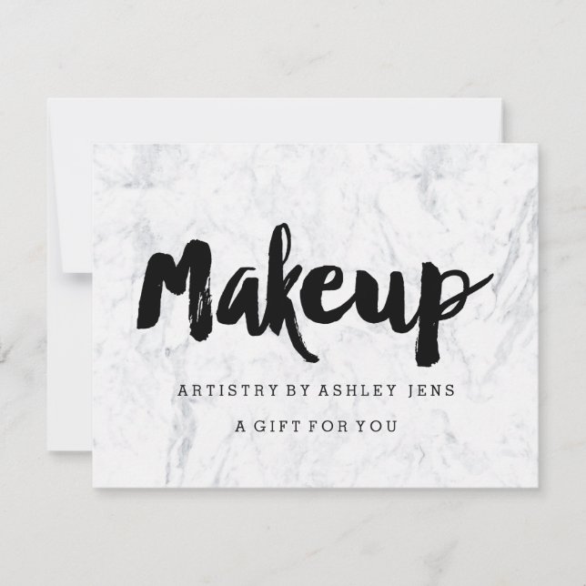 Gift certificate black makeup script white marble (Front)