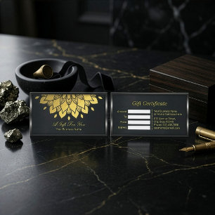Gift Certificate Black Metal and Gold Foil Floral
