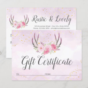 Gift Certificate Blush Pink Gold Antlers Chic Card