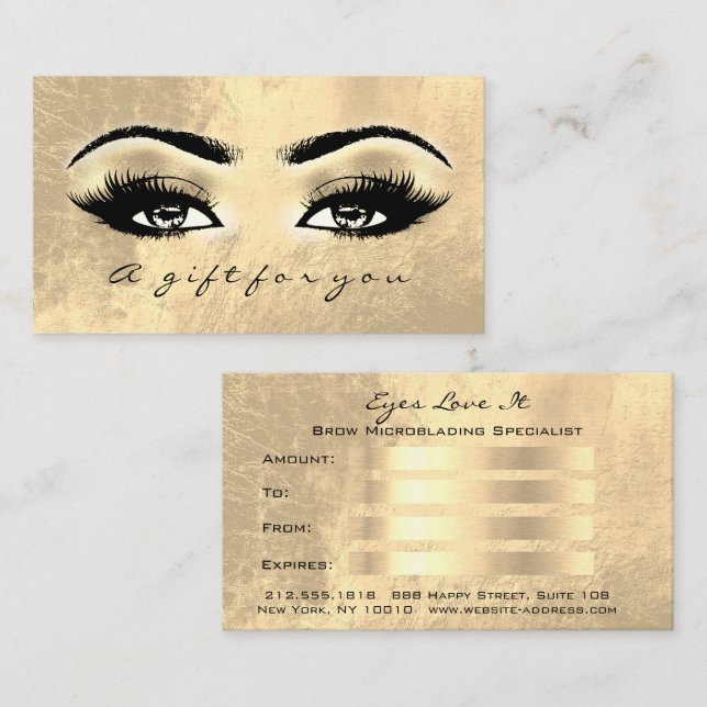 Gift Certificate Brows Makeup Gold Lashes Makeup (Front/Back)