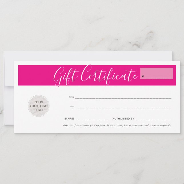 GIFT CERTIFICATE business voucher fuschia pink Invitation (Front)