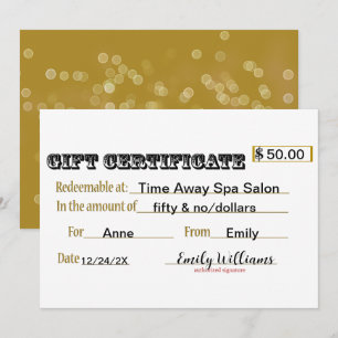 Gift Certificate Card