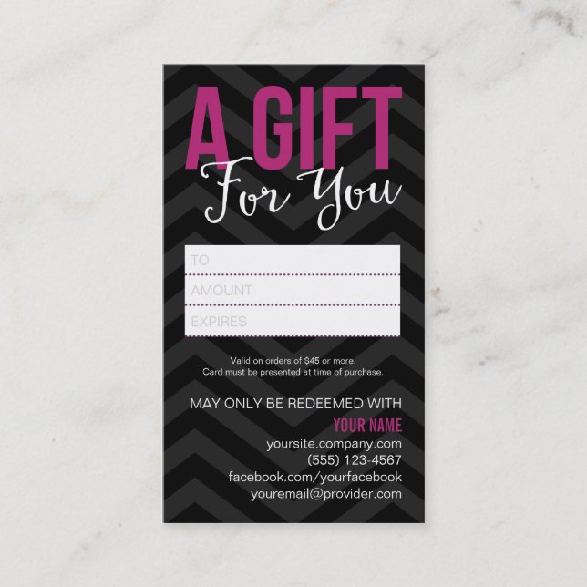 Gift Certificate Card Business Cards (Front)