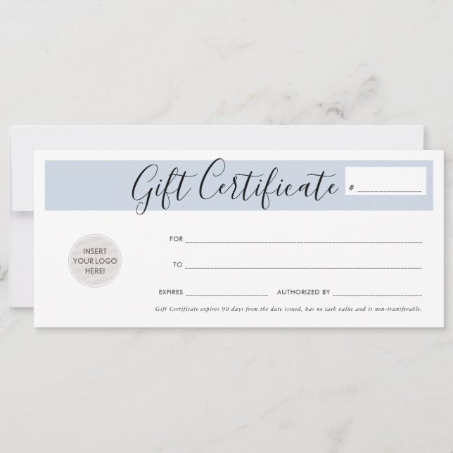 GIFT CERTIFICATE chic business voucher pale blue Invitation (Front)