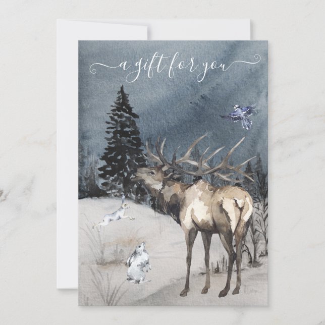 Gift Certificate Christmas Winter Elk Scene  (Front)