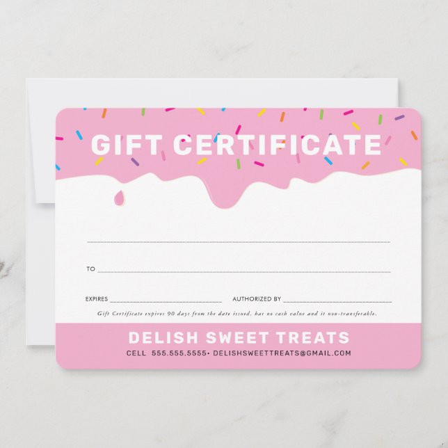 GIFT CERTIFICATE cute frosting drip sprinkles pink (Front)