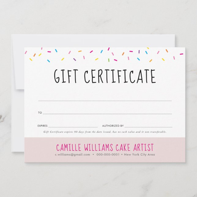 GIFT CERTIFICATE cute fun colourful sprinkles bake (Front)