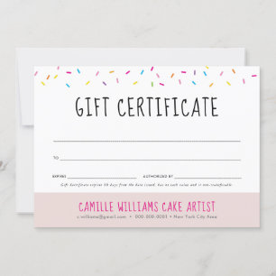 GIFT CERTIFICATE cute fun colourful sprinkles bake