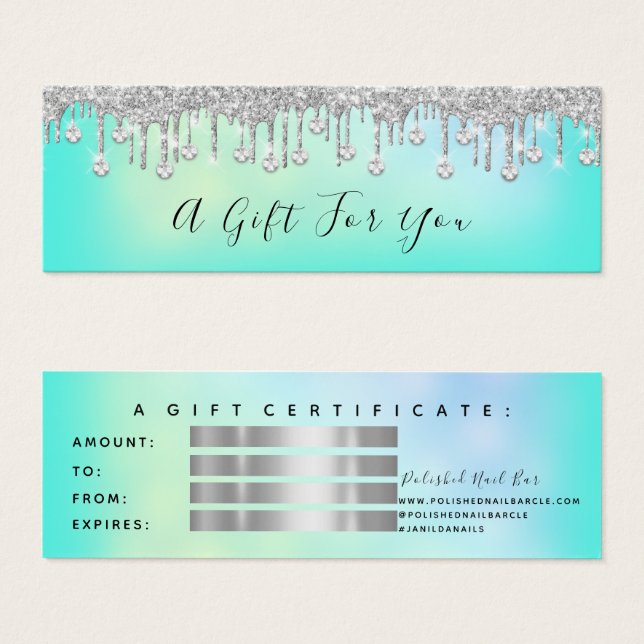 Gift Certificate Drips Silver Nail Bar Small (Front & Back)