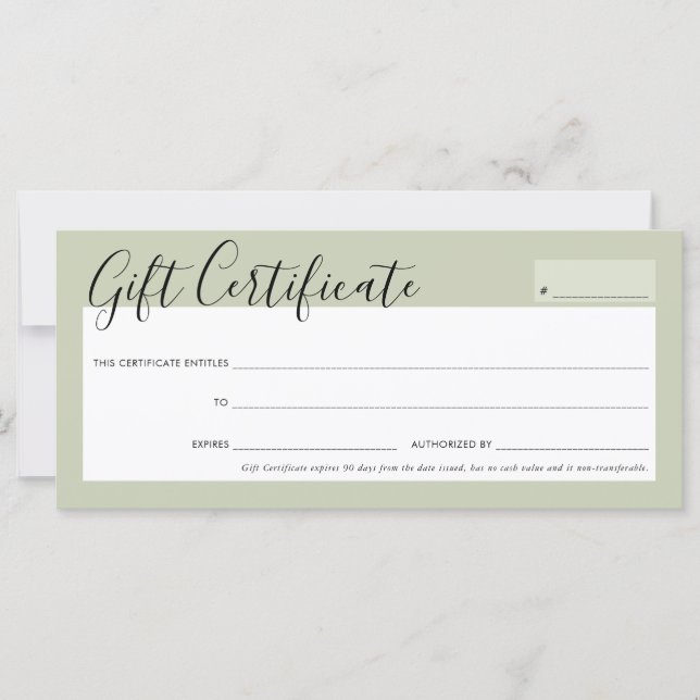 GIFT CERTIFICATE elegant chic sage green rose gold (Front)
