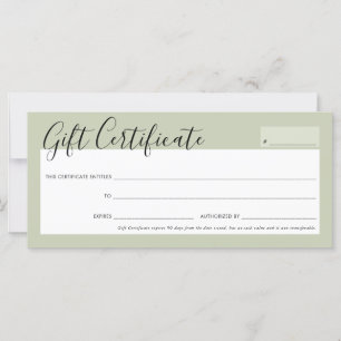 GIFT CERTIFICATE elegant chic sage green rose gold