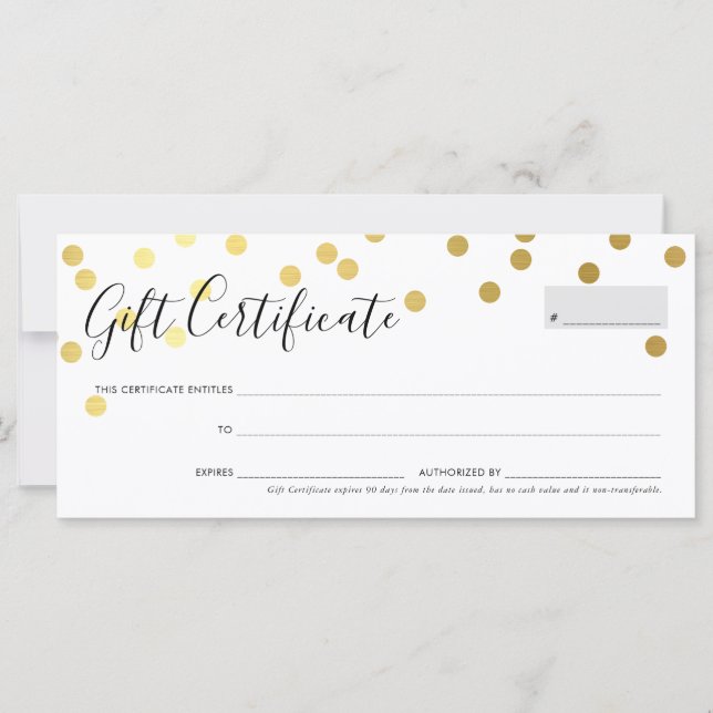 GIFT CERTIFICATE elegant cute gold confetti spots (Front)
