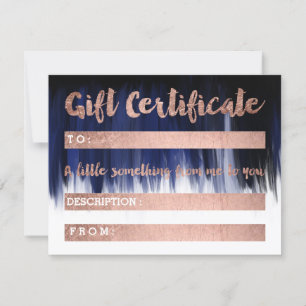 Gift certificate faux chic rose gold hello blue invitation