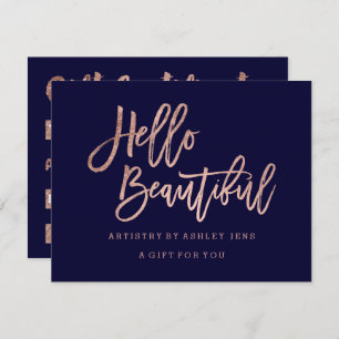 Gift certificate faux chic rose gold hello navy bl invitation