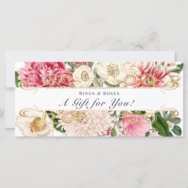 Gift Certificate Floral Botanicals Gold White (Front)