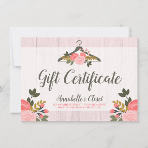 Gift Certificate Floral Rose Clothes Hanger Closet