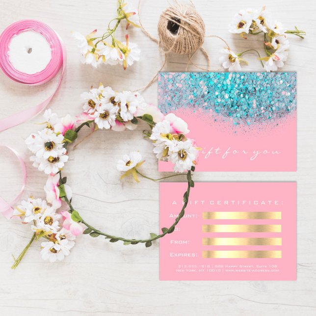 Gift Certificate Glitter Blue Pink White Ocean (Gift Certificate Glitter Blue Pink White Ocean)