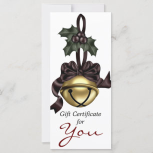 Gift Certificate Gold Bell Dark Red Ribbon