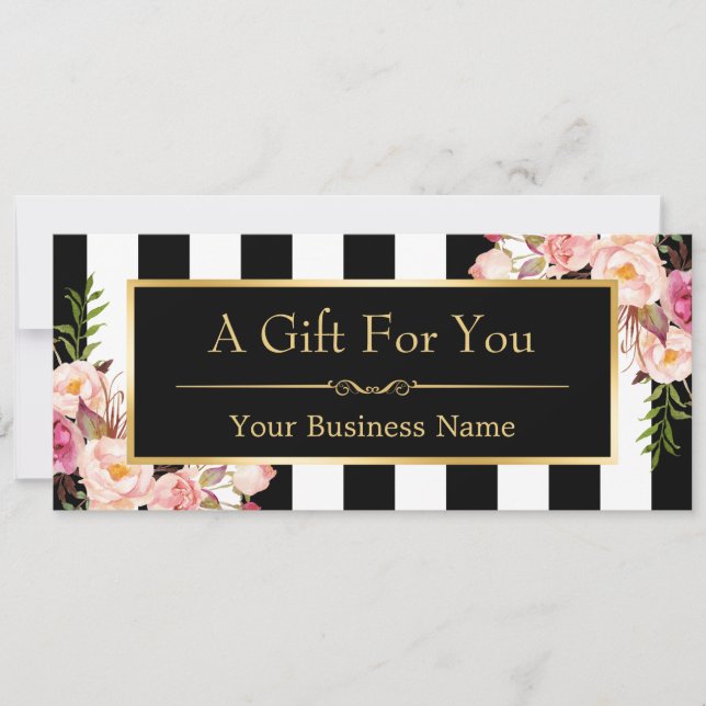 Gift Certificate Gold Floral Black & White Stripes (Front)