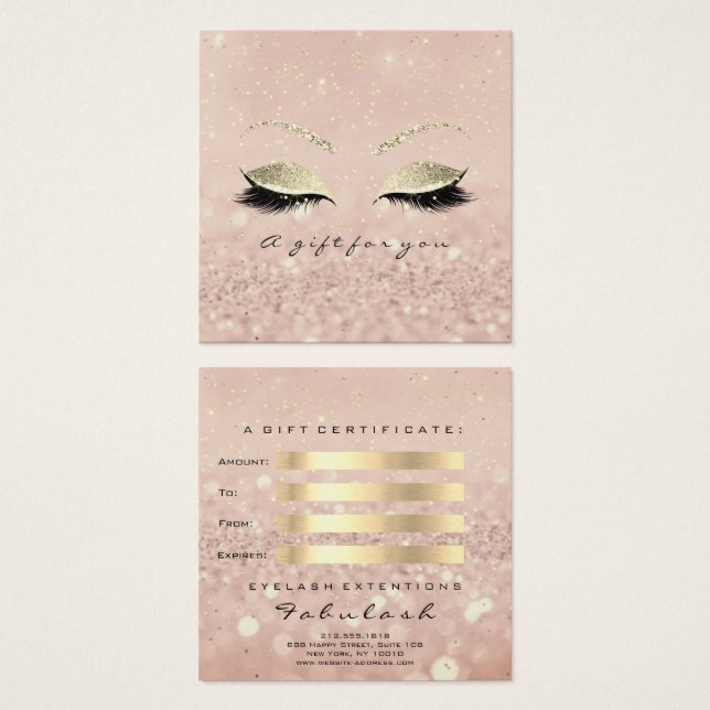 Gift Certificate Gold Glitter Lashes Skin Makeup (Front & Back)