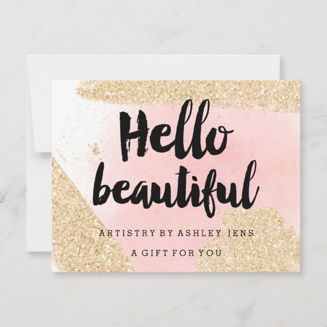 Gift certificate gold glitter pink hello script (Front)