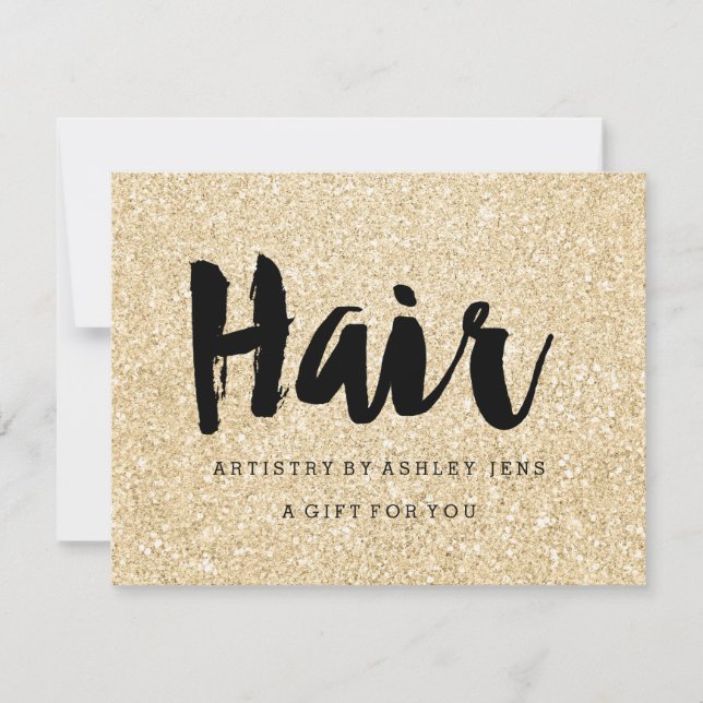 Gift certificate gold glitter sparkles hair script (Front)