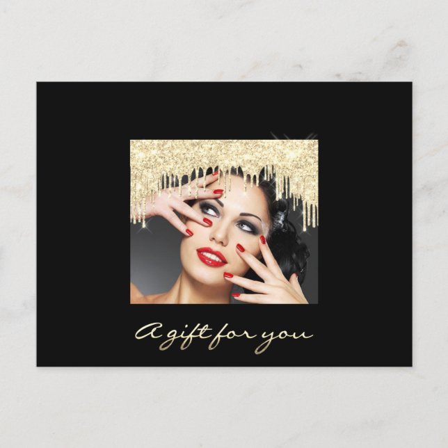 Gift Certificate Golden Drips Black Stripes Makeup Postcard (Front)