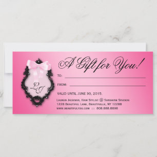 Gift Certificate Hair Salon Stylist Bows Pink