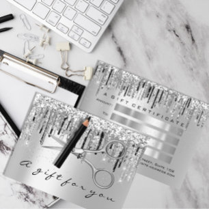 Gift Certificate Hair Stylist Silver Grey Scissors
