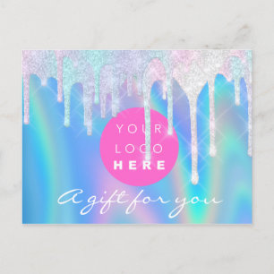 Gift Certificate Holograph Unicorn Blue Logo Postcard