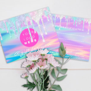 Gift Certificate Holograph Unicorn Pink Logo Postcard