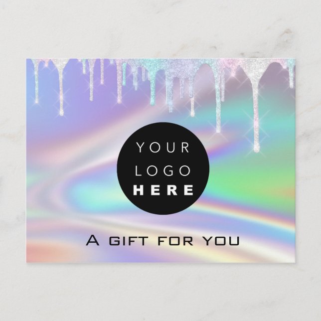 Gift Certificate Holographic Unicorn Logo Modern Postcard (Front)