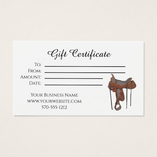Gift certificate horseback riding saddle (Front)