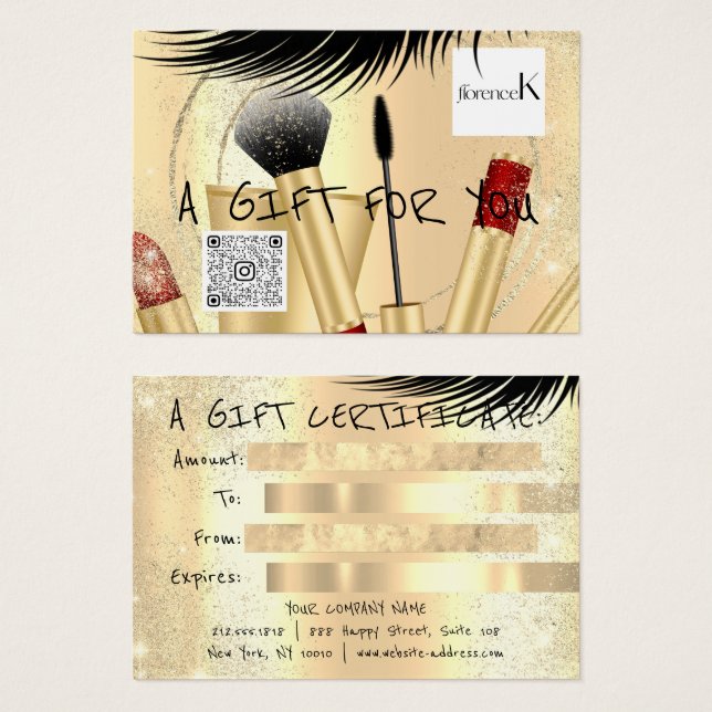 Gift Certificate Lash Makeup EstheticLogo QR Gold (Front & Back)