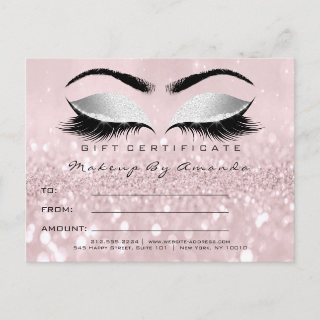 Gift Certificate Lashes Extension Makeup Grey Pink Postcard (Front)